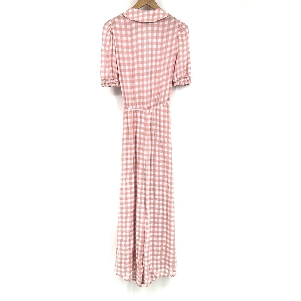 Reformation pink checker deep v neck plunge midi dress SIZE SMALL - Picture 3 of 7